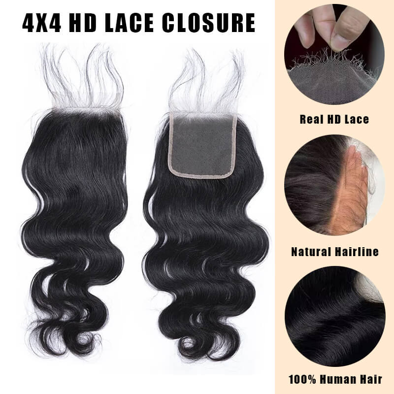 Ali Queen 4x4 HD Body Wave Virgin Hair Lace Closure 12-20 Inch