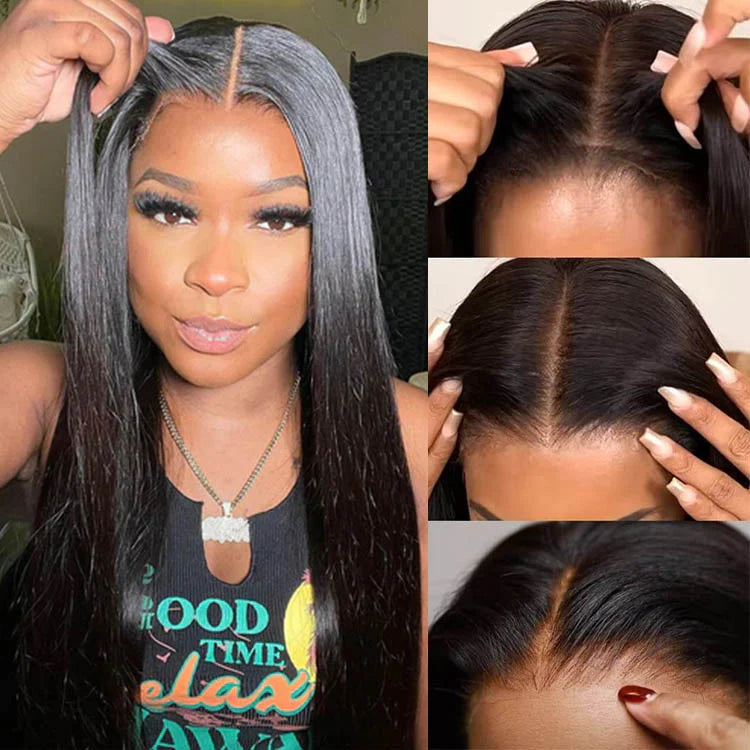 Ali Queen 3 Seconds Install Straight 4x4 Pre-cut Lace Wear and Go Glueless Wig 180%  Density