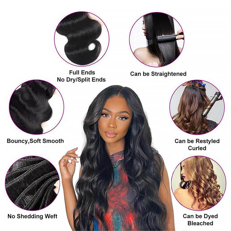 Ali Queen Heat-safe Body Wave Regular Raw Hair Bundle 1B Color