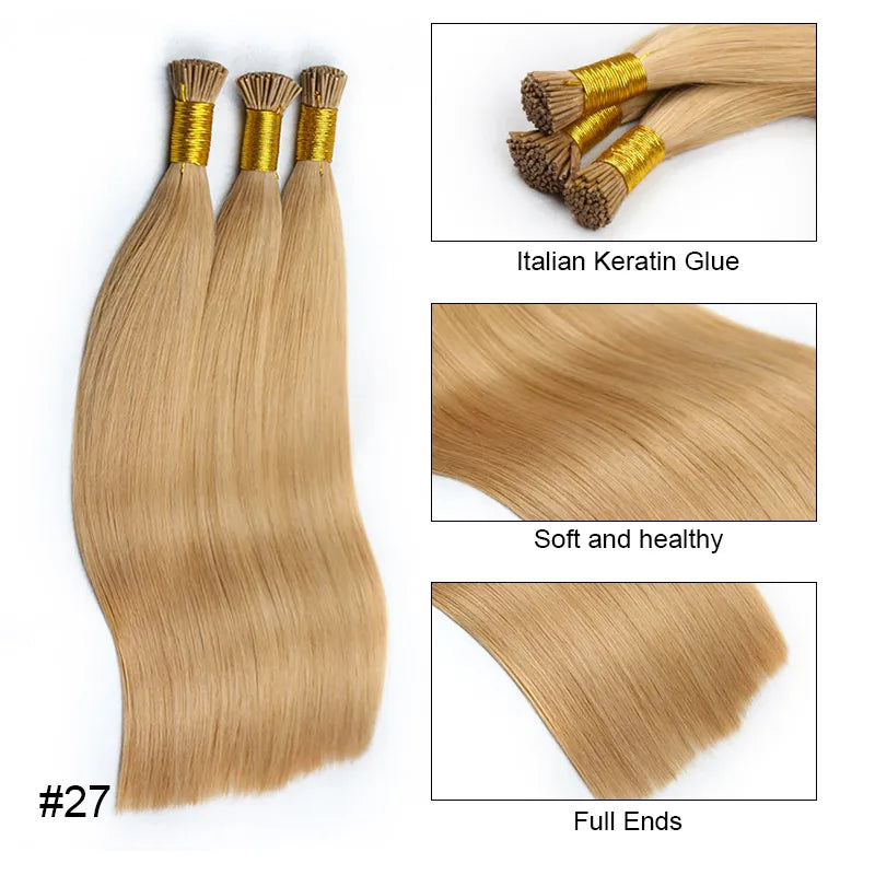 Ali Queen Straight Microlink I Tip Hair Extensions #613/#60/27#/#22/#18 Color