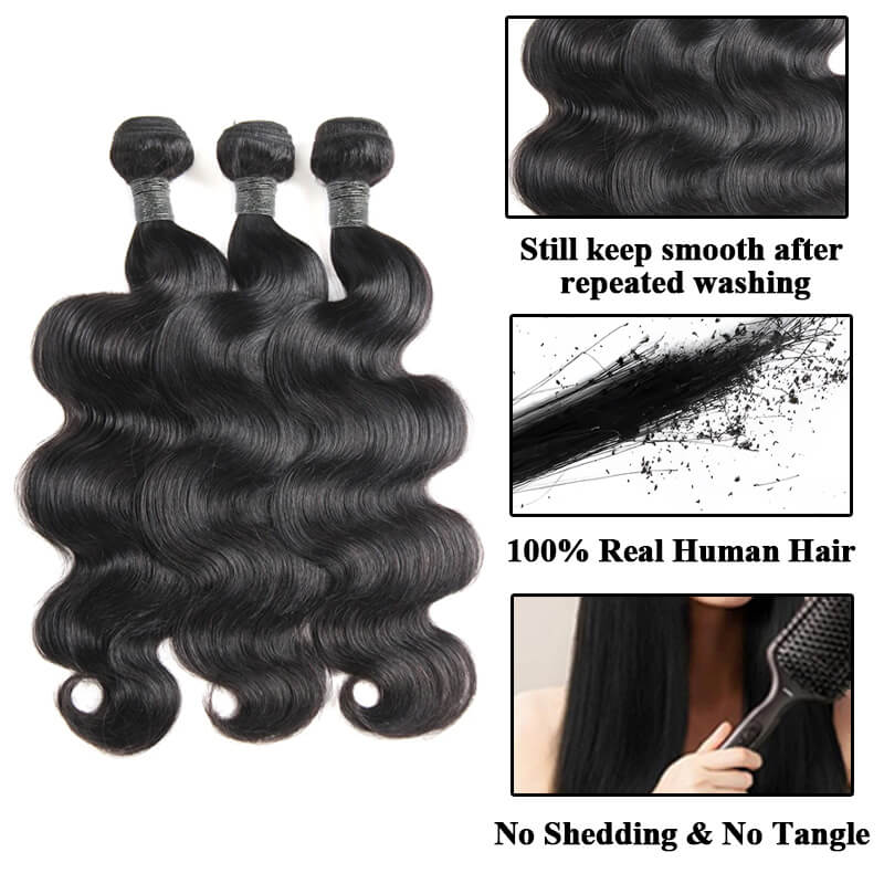 Ali Queen #1B Body Wave Bouncy Virgin Human Hair Bundle Deal