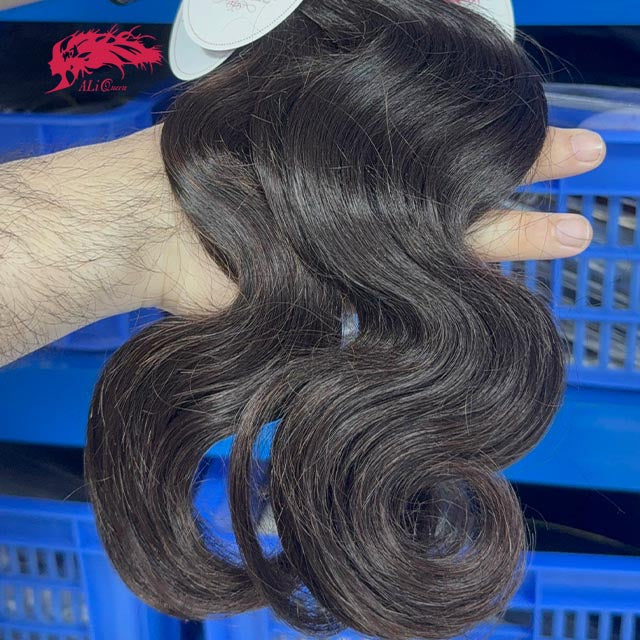 Ali Queen Heat-safe Body Wave Regular Raw Hair Bundle 1B Color