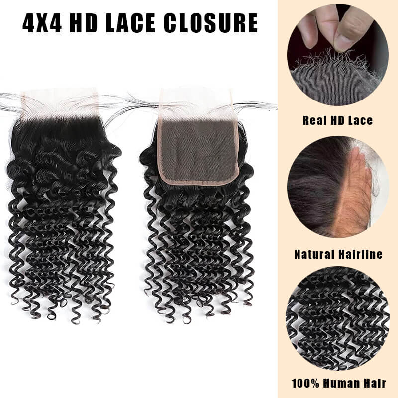 Ali Queen 4x4 HD Deep Wave 12a Grade Virgin Hair Lace Closure