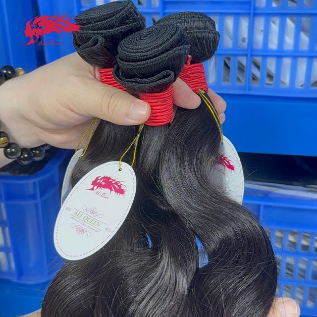 Ali Queen Heat-safe Body Wave Regular Raw Hair Bundle 1B Color