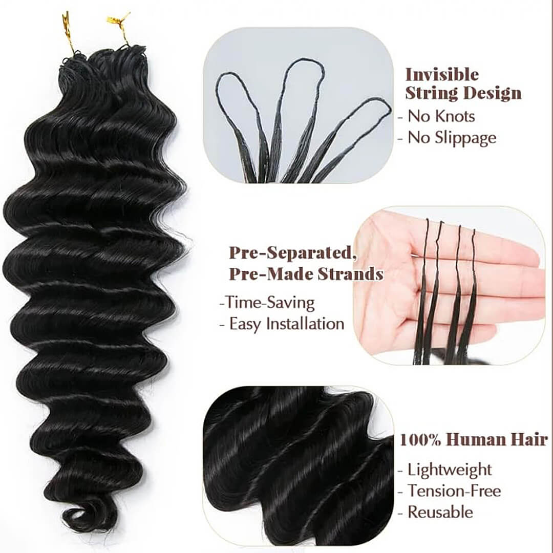 Ali Queen Deep Wave Crochet Human Hair for Boho Braids Extension