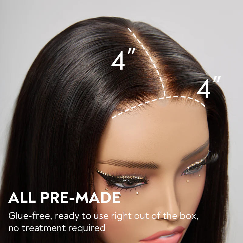 Ali Queen 3 Seconds Install Straight 4x4 Pre-cut Lace Wear and Go Glueless Wig 180%  Density
