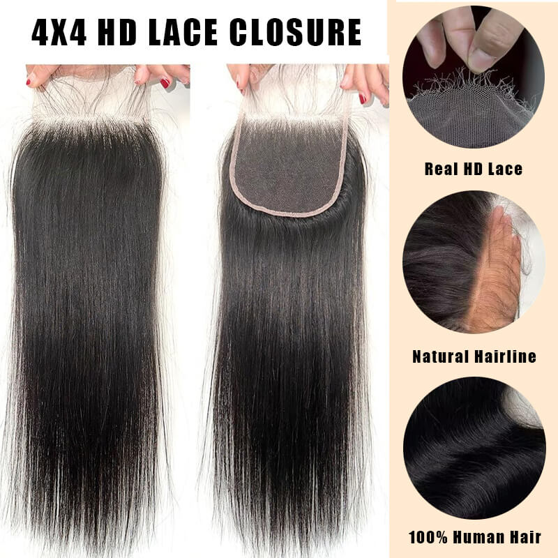 Ali Queen 4x4 HD Straight Human Virgin Hair Invisible Lace Closure