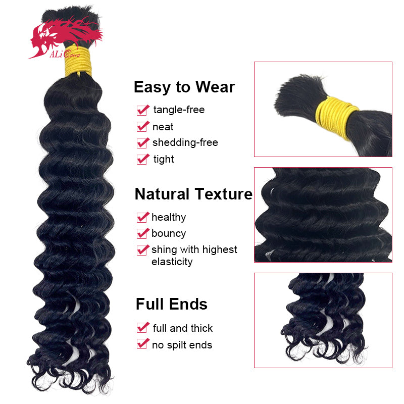 Ali Queen Bulk Hair For Braiding Deep Wave Human Hair No Weft