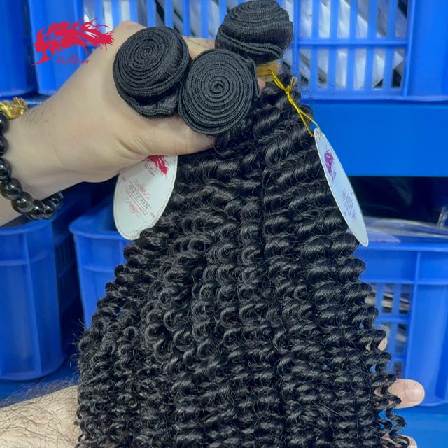 Ali Queen Kinky Curly Bouncy Raw Hair Bundle #1B Natural Black