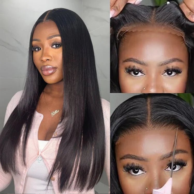 Ali Queen 3 Seconds Install Straight 4x4 Pre-cut Lace Wear and Go Glueless Wig 180%  Density