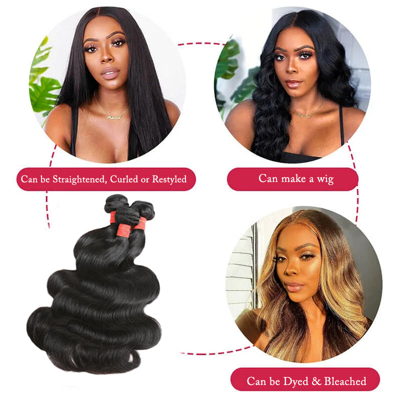 Ali Queen Heat-safe Body Wave Regular Raw Hair Bundle 1B Color