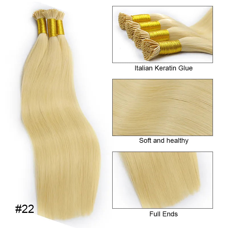 Ali Queen Straight Microlink I Tip Hair Extensions #613/#60/27#/#22/#18 Color
