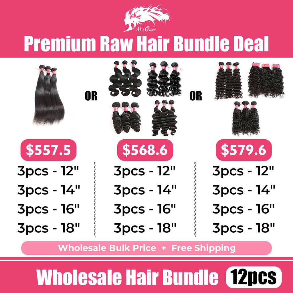 AliQueen Premium Raw Hair Bundle Package Deal 12 Pcs