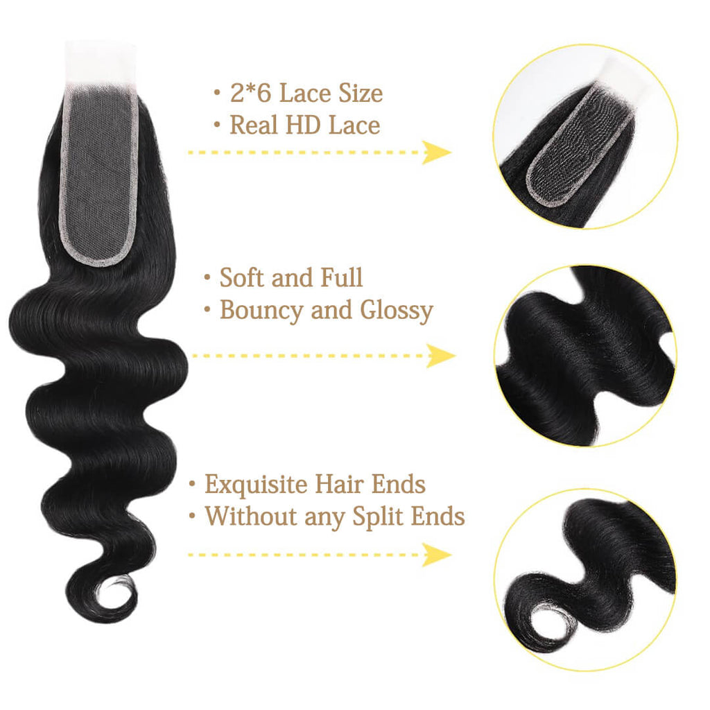 Ali Queen 2x6 HD Body Wave Virgin Hair Free Deep Part Lace Closure