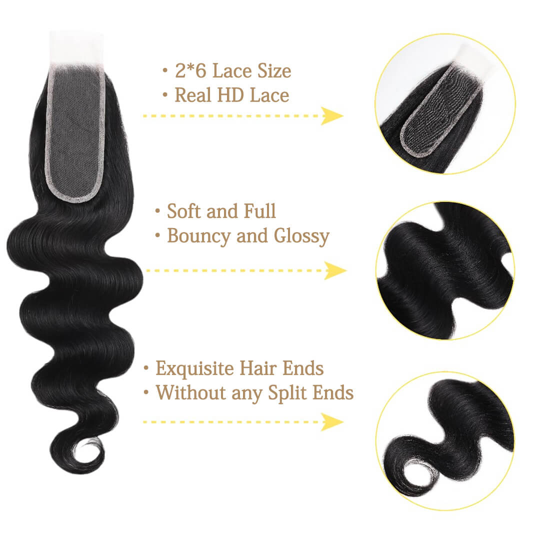 Ali Queen 2x6 HD Body Wave Virgin Hair Free Deep Part Lace Closure