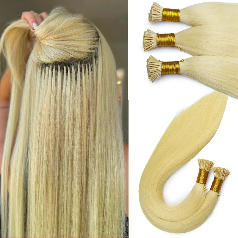 Ali Queen Straight Microlink I Tip Hair Extensions #613/#60/27#/#22/#18 Color