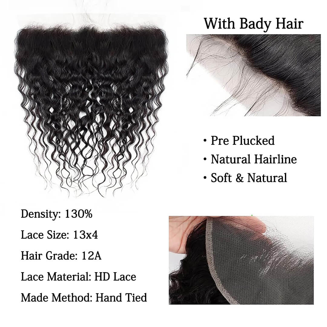 Ali Queen Water Wave Virgin Hair 13x4 HD Frontal Natural Hairline