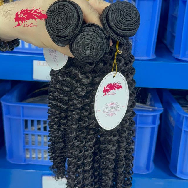 Ali Queen Kinky Curly Bouncy Raw Hair Bundle #1B Natural Black