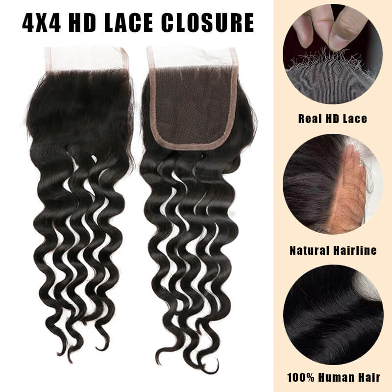 Ali Queen 4x4 HD Natural Wave Lace Closure Virgin Hair Natural Color