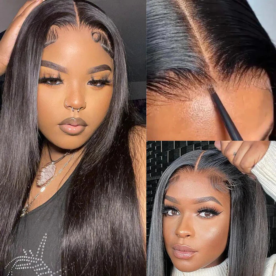 Ali Queen 3 Seconds Install Straight 4x4 Pre-cut Lace Wear and Go Glueless Wig 180%  Density
