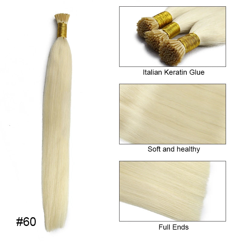 Ali Queen Straight Microlink I Tip Hair Extensions #613/#60/27#/#22/#18 Color