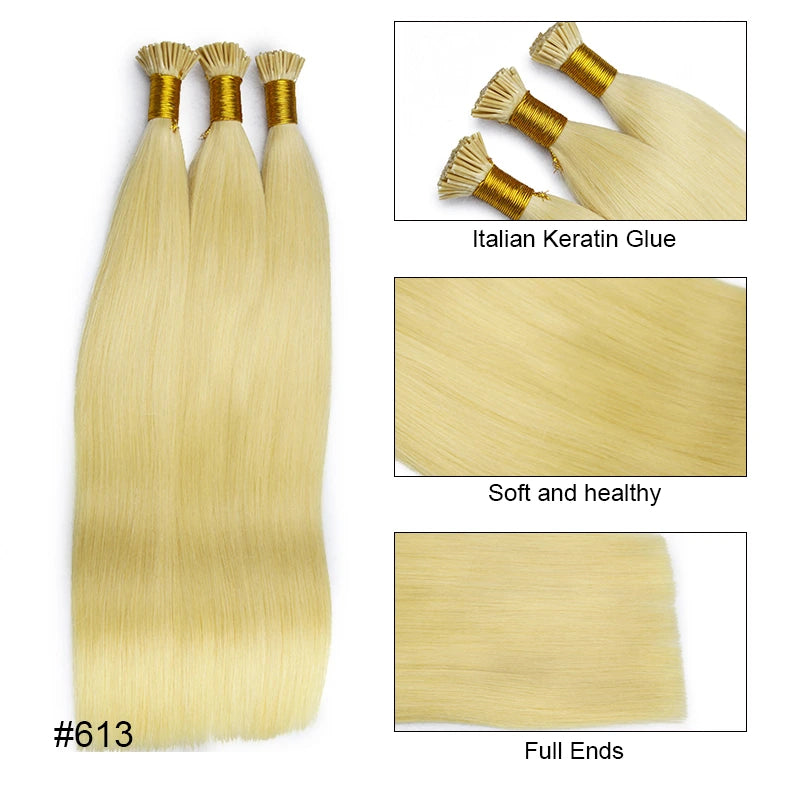 Ali Queen Straight Microlink I Tip Hair Extensions #613/#60/27#/#22/#18 Color