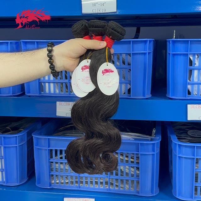 Ali Queen Heat-safe Body Wave Regular Raw Hair Bundle 1B Color