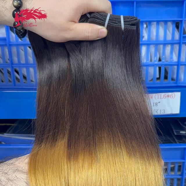 Ali Queen T1B/4/27 Color Straight  Soft Raw Double Drawn Mink Hair