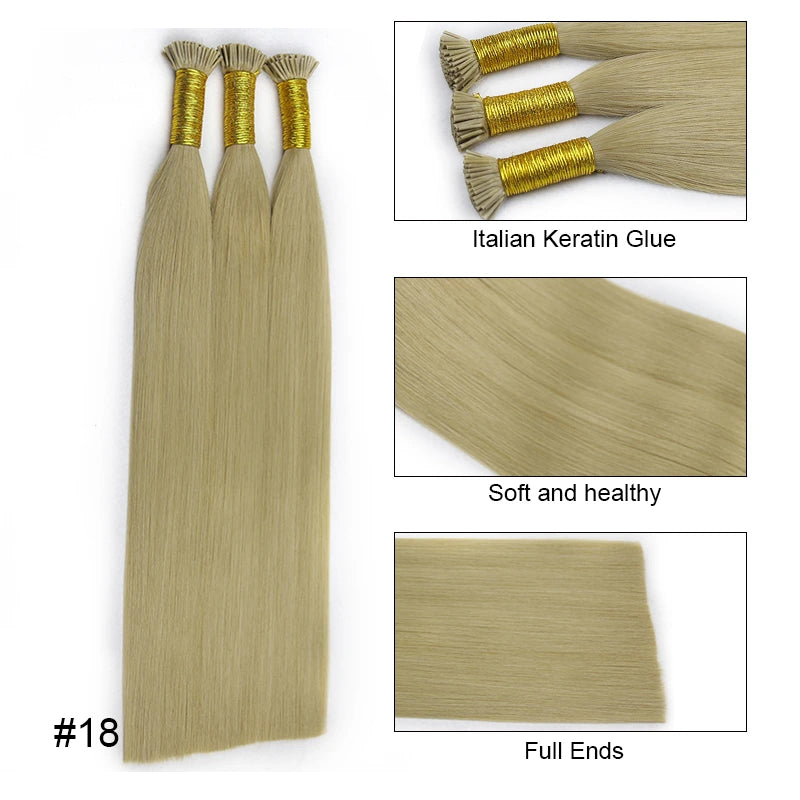 Ali Queen Straight Microlink I Tip Hair Extensions #613/#60/27#/#22/#18 Color